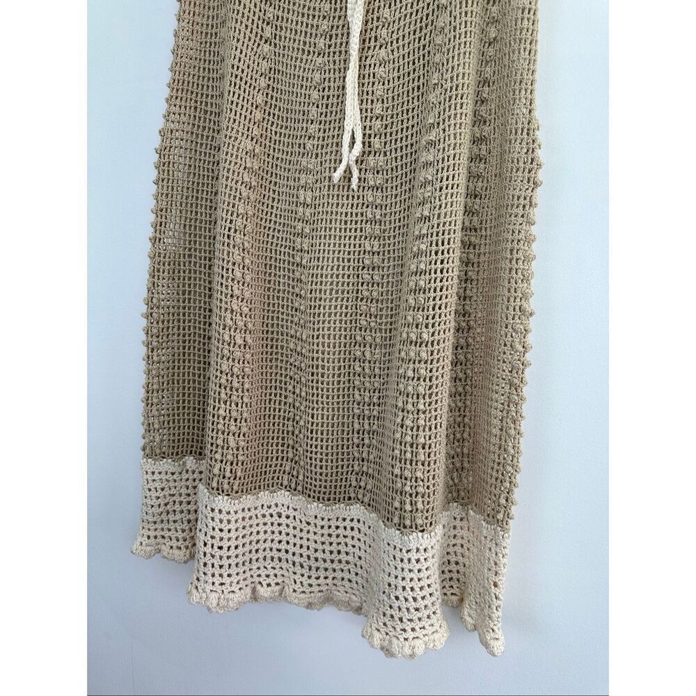 J.M. Pink Women’s Vintage Tan Cream Crochet Open Knit Two Piece Dolman Sleeve Ma - Picture 5 of 14